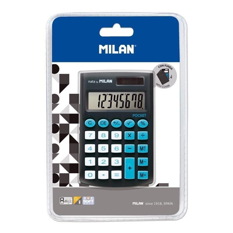 MILAN BLÍSTER CALCULADORA POCKET NEGRA 8 DÍGITOS CON FUNDA