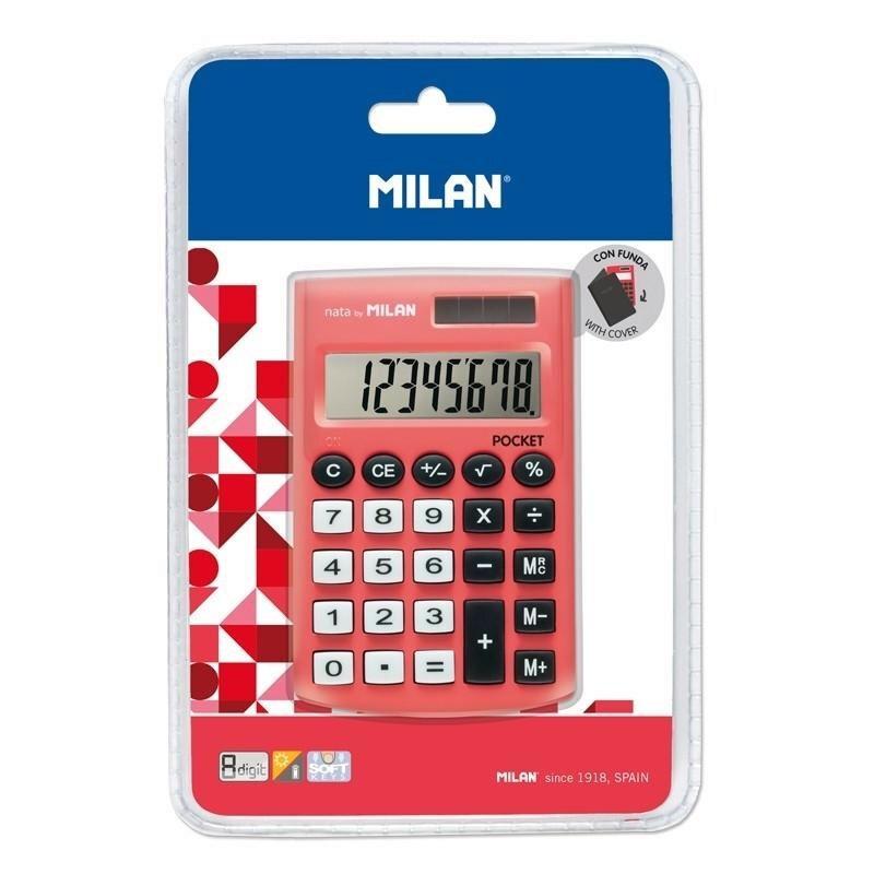 MILAN BLÍSTER CALCULADORA POCKET ROJA 8 DÍGITOS CON FUNDA