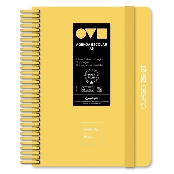 (26) AGENDA ESCOLAR 2026-2027 GRAFOPLAS A5 2DP PP LIKE AMARILLO