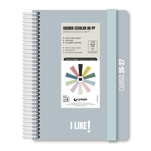 (26) AGENDA ESCOLAR 2026-2027 GRAFOPLAS A6 DP PP LIKE AZUL CLARO