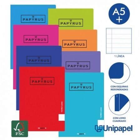 LIBRETA GRAPADA PP PAPYRUS A5 48H LINEA HZTAL COLOR SURTIDO