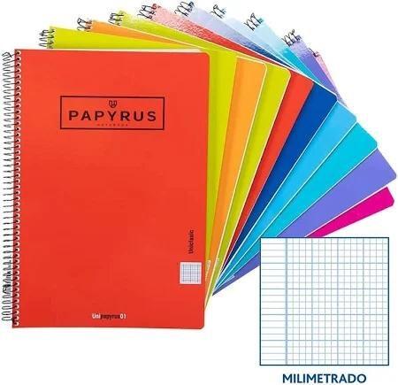 CUADERNO TAPA DURA PAPYRUS FOLIO 80H MILIMETRADO COLOR SURTIDO
