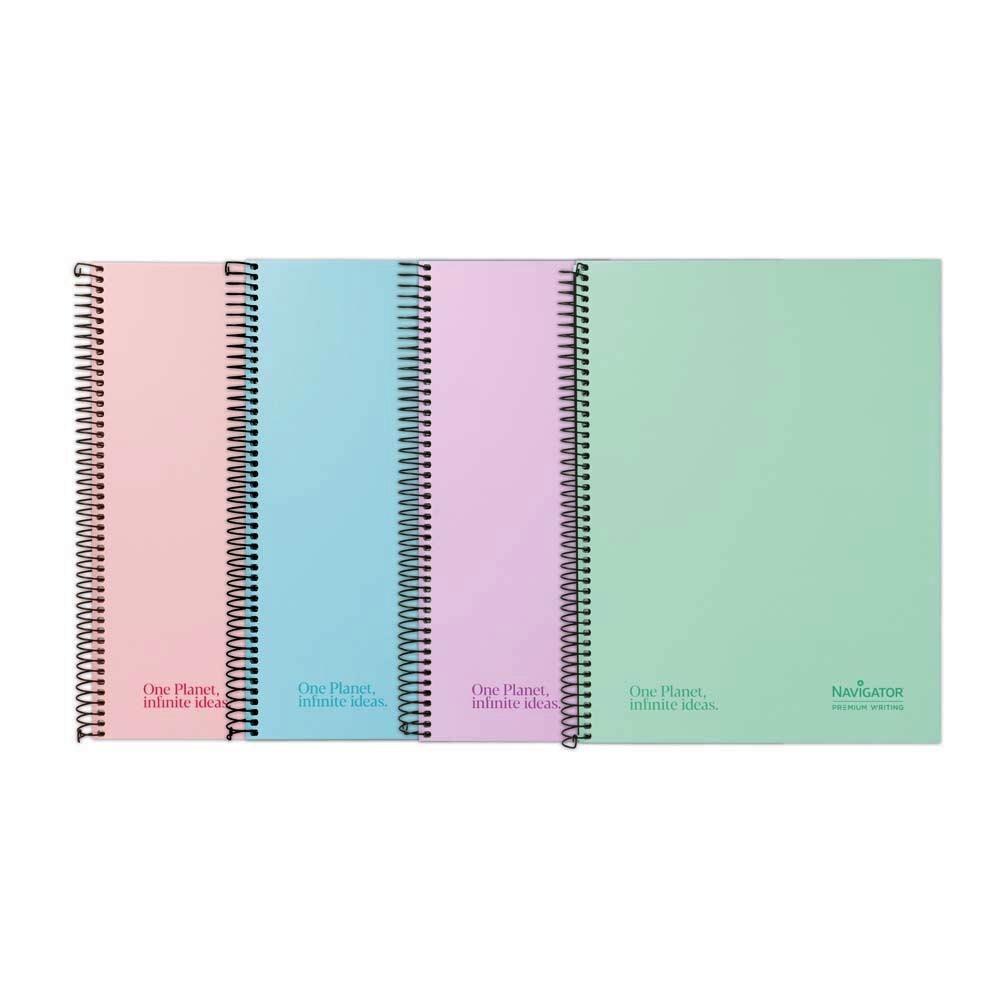 CUADERNO NAVIGATOR TAPA EXTRADURA 5X5 120 HOJAS TAMAÑO FOLIO 80GR COLORES PASTELES