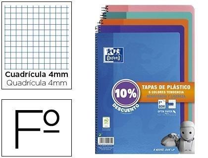 VAC26 (25) CUADERNO OXFORD TAPA PLÁSTICO TAMAÑO FOLIO 80 HOJAS 4X4 90GRS COLORES TENDENCIA PACK OFERTA 4+1