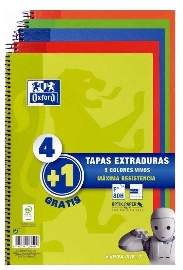 VAC26 (25) CUADERNO OXFORD TAPA EXTRADURA TAMAÑO FOLIO 80 HOJAS 4X4 90GRS COLORES VIVOS PACK OFERTA 4+1