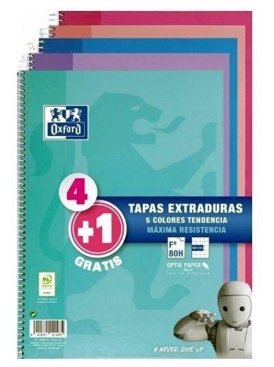 VAC26 (25) CUADERNO OXFORD TAPA EXTRADURA TAMAÑO FOLIO 80 HOJAS 4X4 90GRS COLORES TENDENCIA PACK OFERTA 4+1