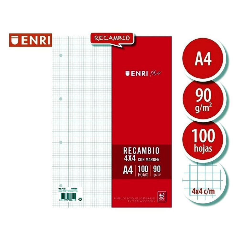(24) RECAMBIO ENRI A4 100 HOJAS 90GR 4X4 C/M 4 TALADROS