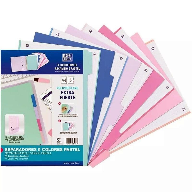 VAC26 (25) SEPARADORES OXFORD PLASTICO EXTRARIGIDO 5 COLORES PASTEL (VAC-2025)
