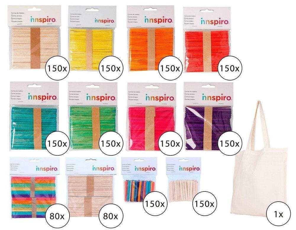 MAXI PACK ESCOLAR DE PALOS DE POLO MIX COLORES Y NATURAL CON BOLSA 3 MEDIDAS 150X18MM. 114X10MM. 73X7MM. 1660U