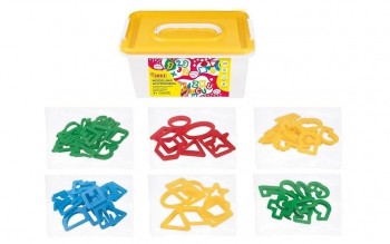 COFRE MOLDES PARA MODELAJE-PLASTILINA 96 FORMAS (ALFABETO, NUMEROS Y FORMAS GEO)