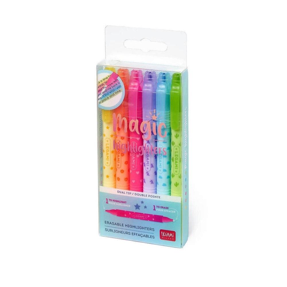 SET 6 SUBRAYADORES MAGICOS BORRABLES DOBLE PUNTA