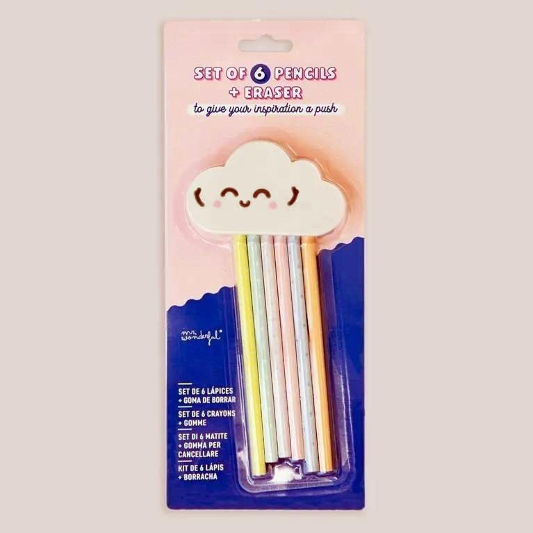 SET 6 LAPICEROS + GOMA NUBE WONDERFUL