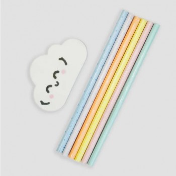 SET 6 LAPICEROS + GOMA NUBE WONDERFUL
