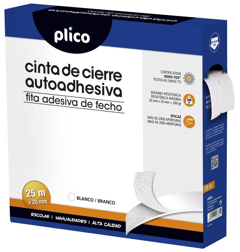 CINTA VELCRO PLICO CREMALLERA TEXTIL AUTOADHESIVA COLOR BLANCO