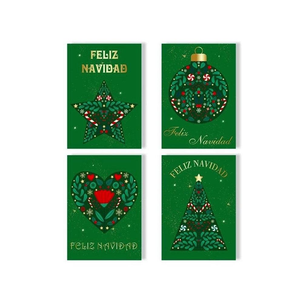 TARJETA FELICITACION NAVIDAD VERDE Y ORO