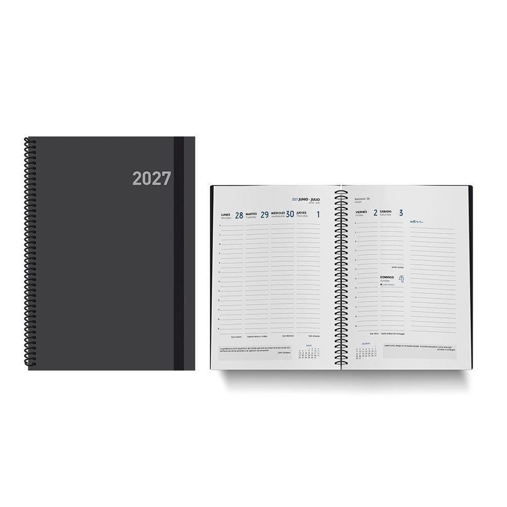 AGENDA ANUAL 2027 PARIS ESPIRAL SEMANA VISTA 15X21 COLOR NEGRO