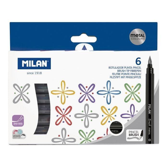 Caja 6 rotuladores punta pincel colores metalizados