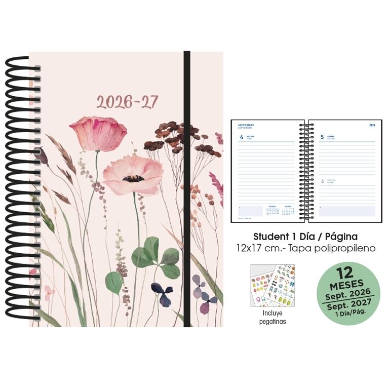 (26) AGENDA ESCOLAR 2026-2027 ESP. D/P 12x17 STUDENT  T/ POLIP. AMAPOLAS