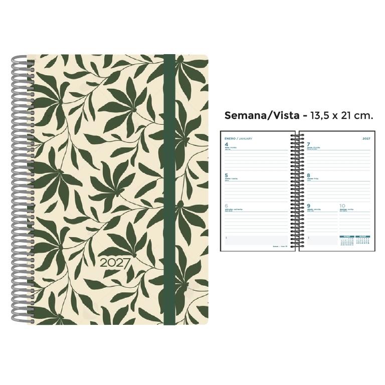 AGENDA ANUAL ESPIRAL SENFORT 2027 POLIPROPILENO DECORADA GARDEN PLANET S/V 13,5 x 21,5 cm