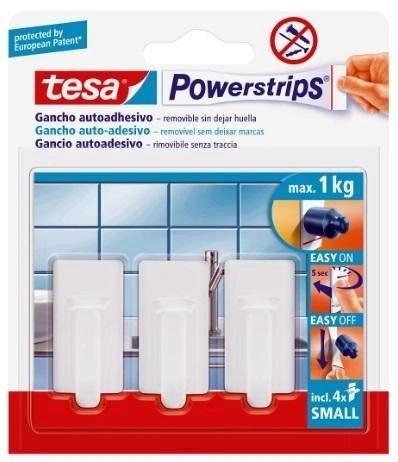 GANCHO PEQUEÑO TESA POWERSTRIPS CLASICO BLANCO (3 GANCHOS-4 TIRAS)