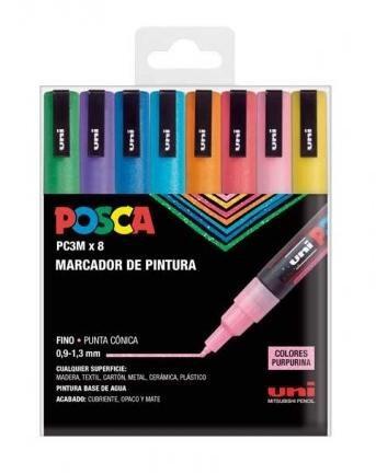 ESTUCHE 8 MARCADORES PC-3M PURPURINA - POSCA