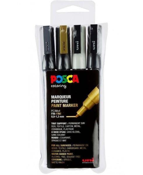ESTUCHE 4 MARCADORES PC-3M GSWB - POSCA