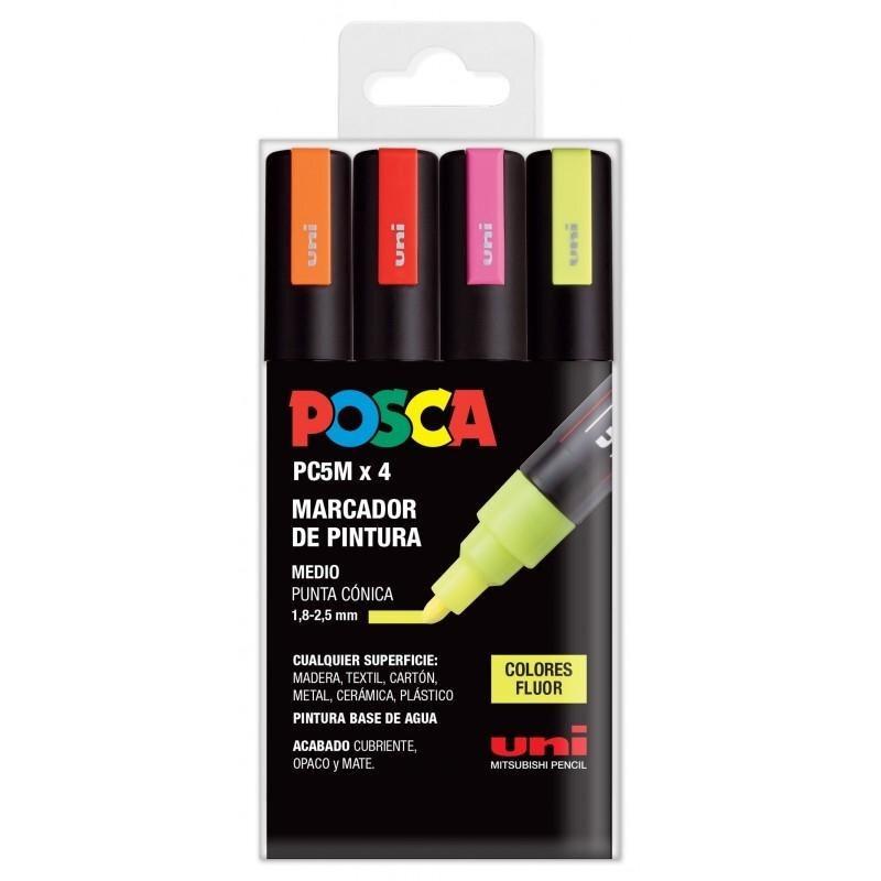 ESTUCHE 4 MARCADORES PC-5M FLUOR - POSCA