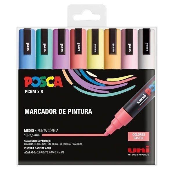 ESTUCHE 8 MARCADORES PC-5M COLORES PASTEL POSCA