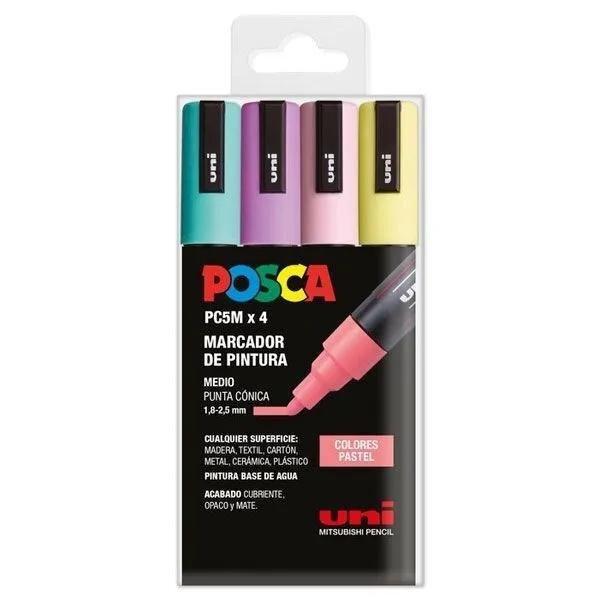 ESTUCHE 4 MARCADORES POSCA COLORES PASTEL PC-5M
